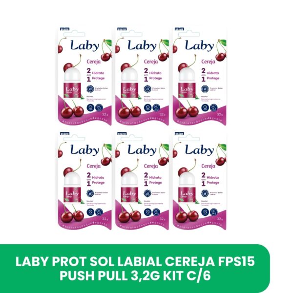 LABY Prot Sol  Labial Cereja FPS15 Push Pull 3,2G KIT c/ 6
