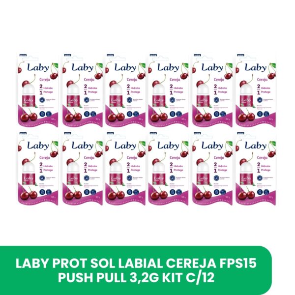 LABY Prot Solar Labial FPS15 Cereja Push Pull 3,2g KIT c/ 12