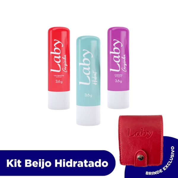 LABY Beijo Hidratado: Kit c/ Corzinha Vermelho Amor + Violeta Magia + Hidrat + Brinde