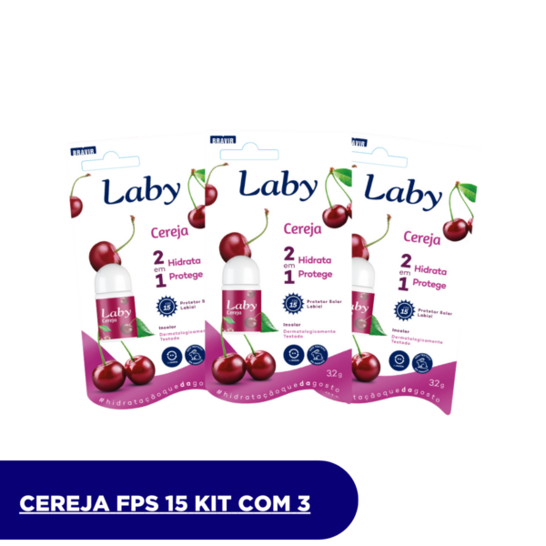 LABY Prot Sol  Labial Cereja FPS15 Push Pull 3,2G KIT c/ 3